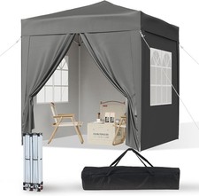Aoxun Pop Up Gazebo with Sides 2m x 2m, Metal Frame Shelter Tent GREY