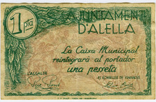 # SPAIN CIVIL WAR 1937 • ALELLA 1 PTA. MUNICIPAL ☆ GUERRA CIVIL ESPAÑOLA  ☆D1397