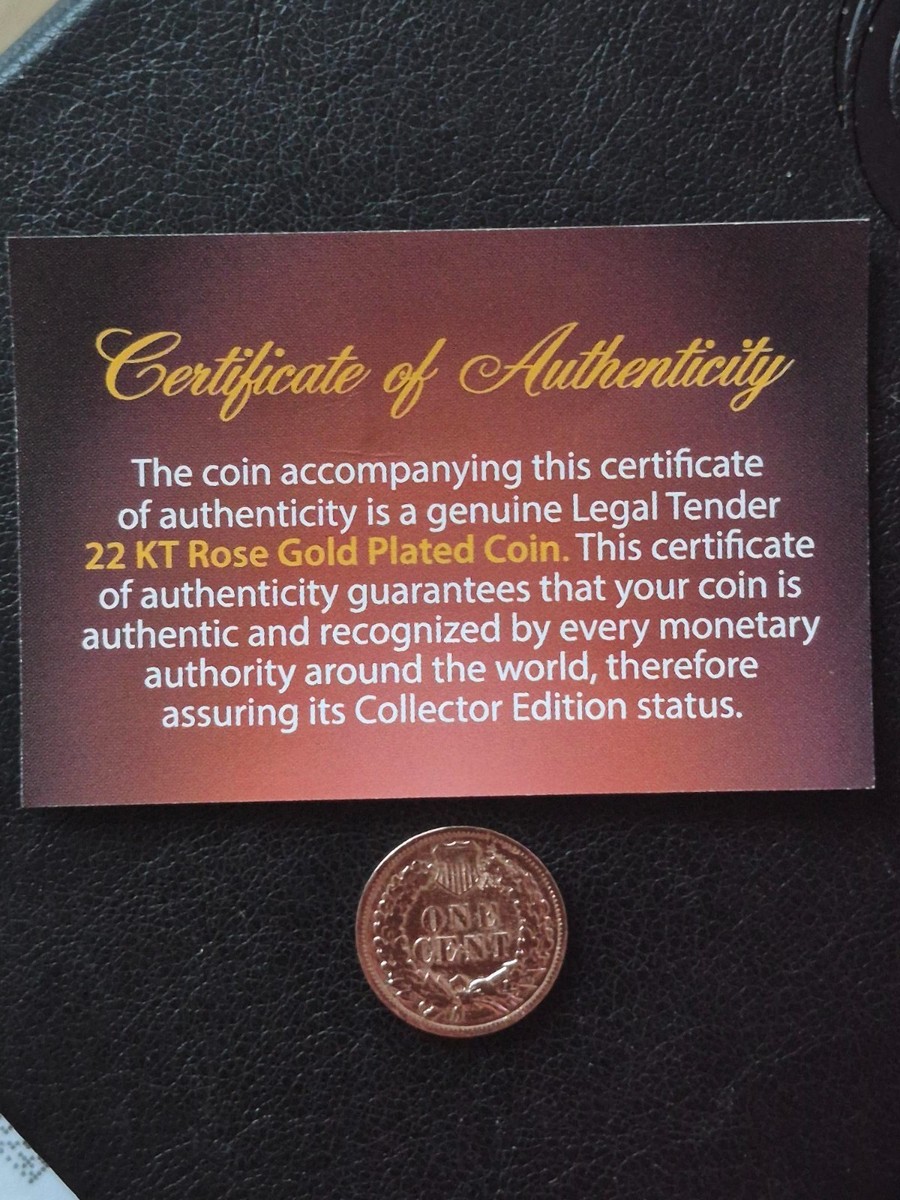 1891 22KT GOLD PLATED INDIAN HEAD ONE CENT W/ C.O.A. | eBay