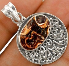 Natural Turritella Agate 925 Sterling Silver Pendant Jewelry B17-5