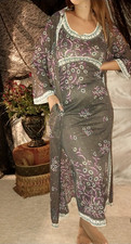 VTG Emilio Pucci Silky Semi Sheer Nylon Silver Purple Nightgown Robe Peignoir M