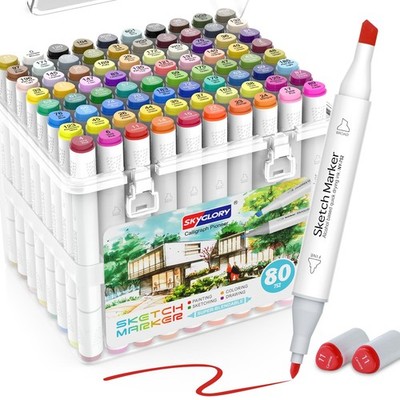 80 Color Liquor Base Mark Double Pointed Chisel Fine Permanent Painting Pen
