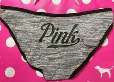 NEW 2019 Victoria's Secret PINK V Front Bikini L Panties Cotton Gray Butt Logo