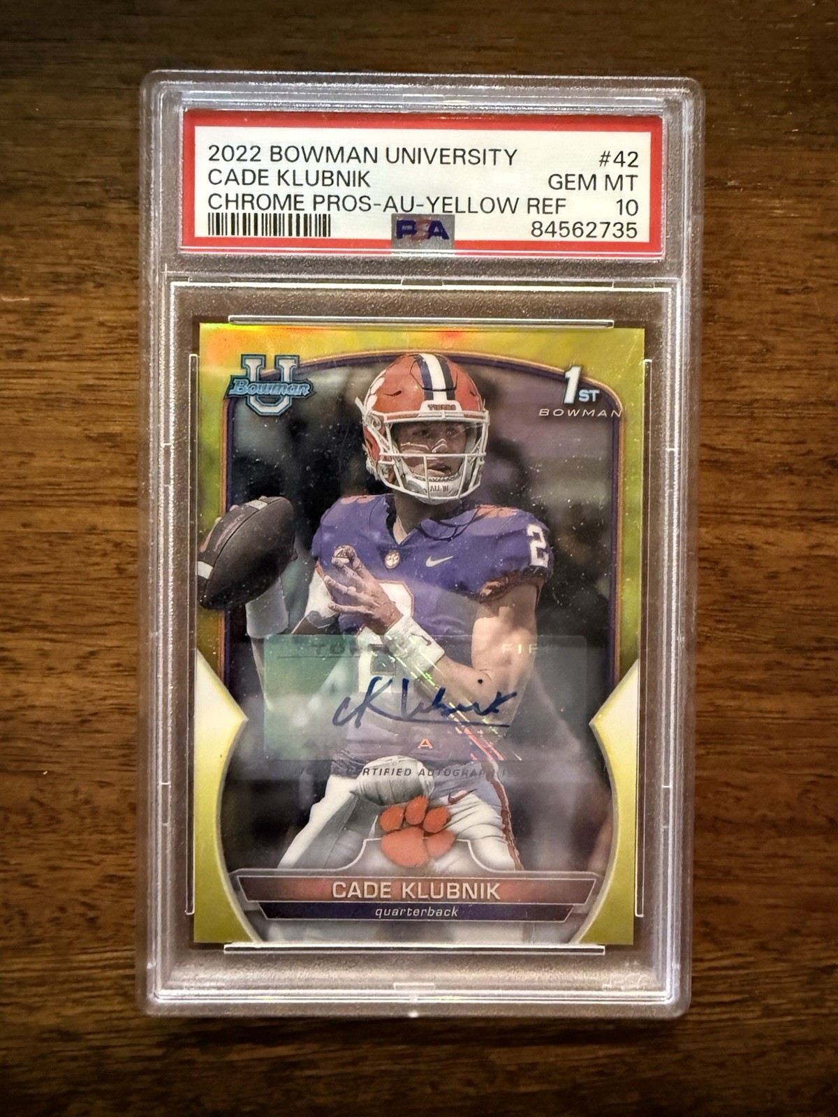 2022 BOWMAN U CHROME PROSPECTS AUTO YELLOW REFRACTOR /75 CADE KLUBNIK GEM PSA 10