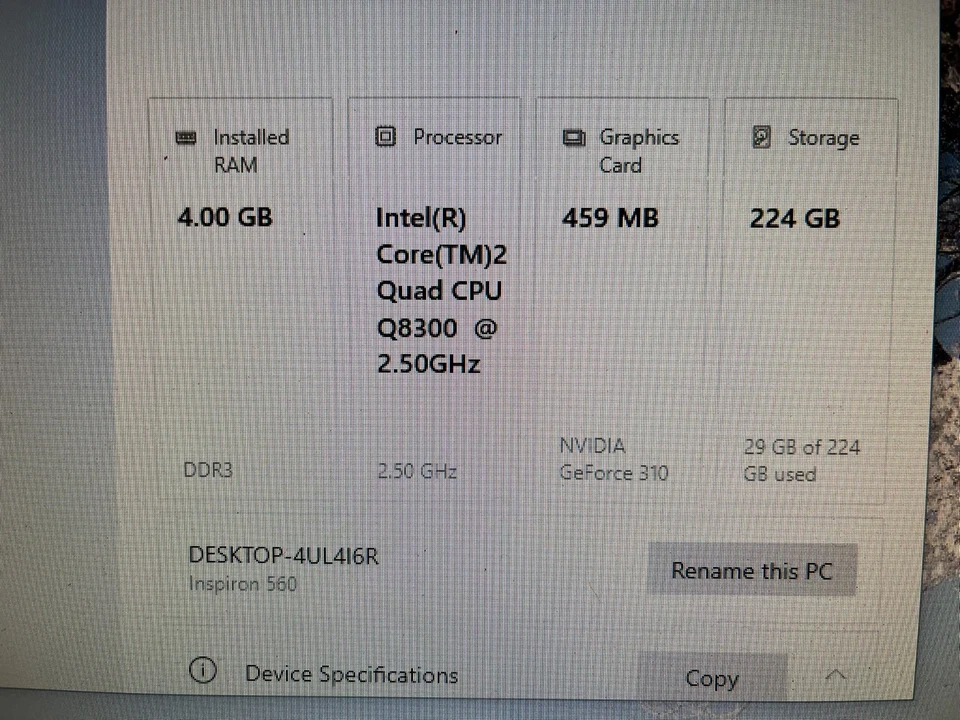 Dell Inspiron 560 Intel Core 2 Quad 2.5Ghz, 4GB 240Gb SSD, GE310 graphics, W10 - Image 3 of 4