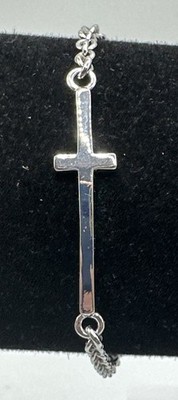 rustic cuff silver tone side ways cross chain link 7 