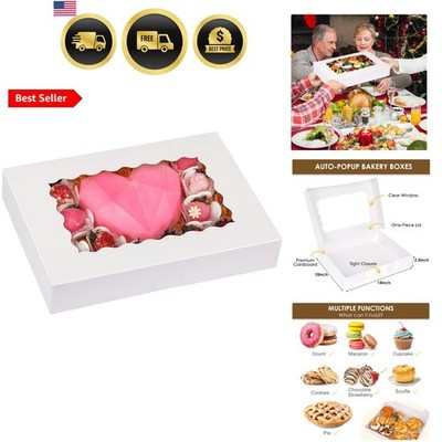 Cookie Boxes, 14x10x2.5 Inch Auto-Popup Bakery Boxes with Window, for Donuts,...
