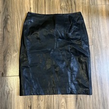 Express Vintage Leather Pencil Skirt Black Women s Sz 1/2 Zipper Slit Lambskin