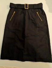 Lauren Ralph Lauren Women's Pencil Skirt Zip Gold Buckle Black Cotton Size 8