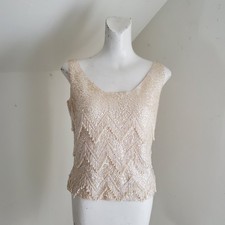 Vtg Cream Color Beaded Sequin Wool Tank Top