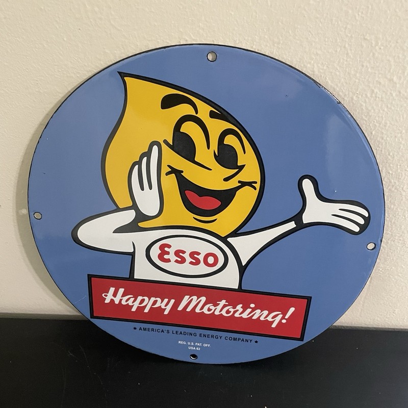 VINTAGE ESSO LEMON HEAD GASOLINE OIL PORCELAIN SIGN