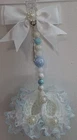Pram charms*new*white Boys booties  pram charm hand knitted With Silver pram