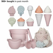 Kids Sand Toy Set Bucket Shovel Scoops Ice Cream Cupcake Molds Mesh Bag