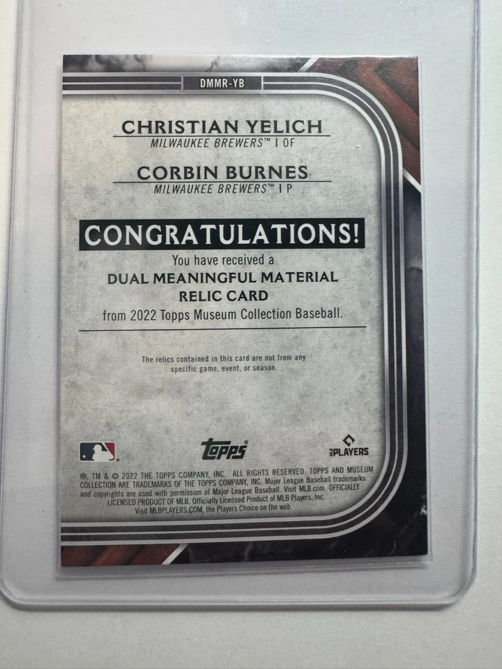 2022 Topps Museum Collection /50 Christian Yelich Corbin Burnes #DMMR-YB - Image 3 of 3