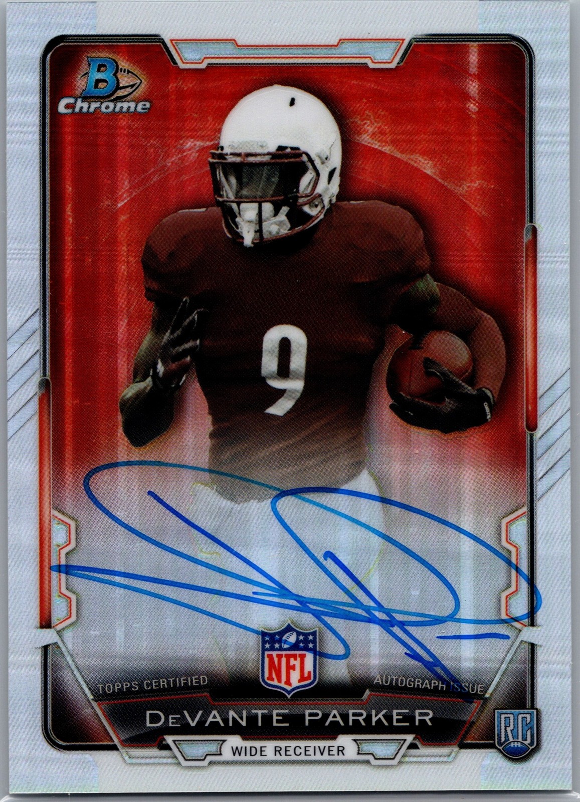 DeVante Parker #RCRA-DPA Football Cards 2015 Bowman Chrome Rookie Refractor Autographs trading card — raw and PSA graded price guide