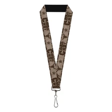 Buckle-Down Lanyard, Western Cowboy Icons Collage Tan Browns, Elastic
