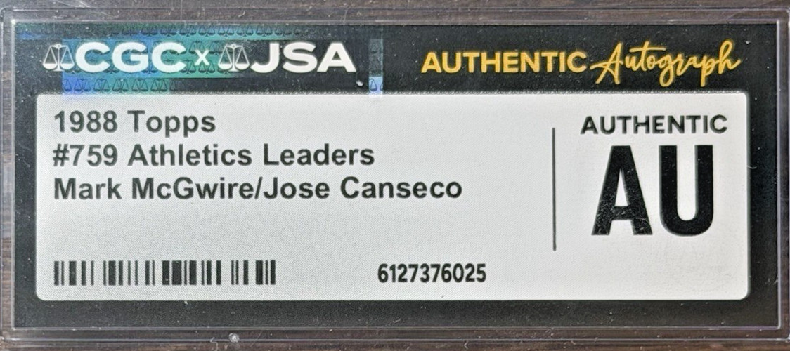1988 Topps #759 McGwire Canseco Dual Auto CGC JSA Authentic Athletics view 2