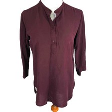 Uniqlo Women's Purple Plum Tunic Half Button Down 3/4 sleeve SIZE Small