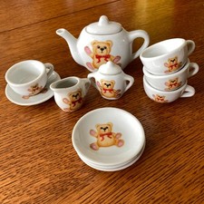 Children's Tea Set 13 Pc Ceramic Little Teddy Bear Motif Collectible Cottage VTG