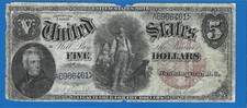 1880 $5 USN-Legal Tender Wood Chopper Note FR 74,Big Red Seal,Circ VG/F,Nice!