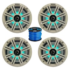 4x Kicker 8" 300W Marine Multicolor LED Boat Audio Speakers, White Grilles, Wire