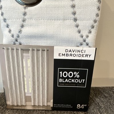 Davinci Embroidery 100% Blackout Grommet Panels White Gray 50x84 Polyester