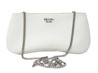 PRADA Sydney Brushed Leather 2WAY Clutch Bag Chain Shoulder Bag 1BF085 White