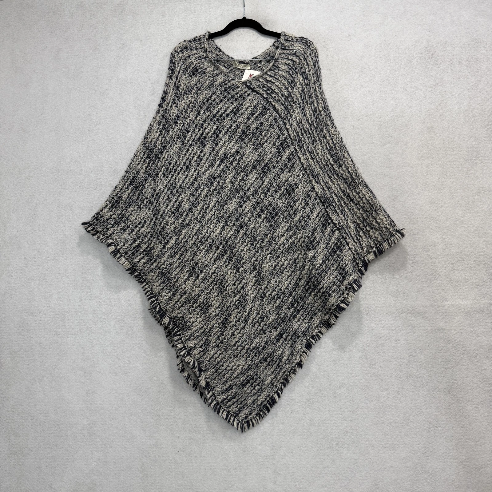 COCOSIO Sweater Cape Womens One Size Gray Alpaca Wool Mohair Fringe Poncho Italy