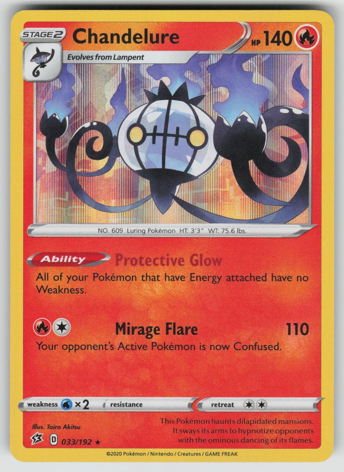 CHANDELURE 033/192 HOLO RARE REBEL CLASH POKEMON HOLO NEAR MINT