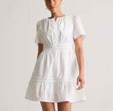 Quince Women's 100% Organic Cotton Poplin Tiered Mini Dress White Size XL NWT