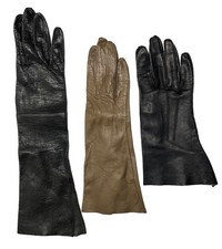 Vtg 50s-60s Women s Gloves Lot Sz 6 Italy Kid Leather, Military Blk, Olive Brn