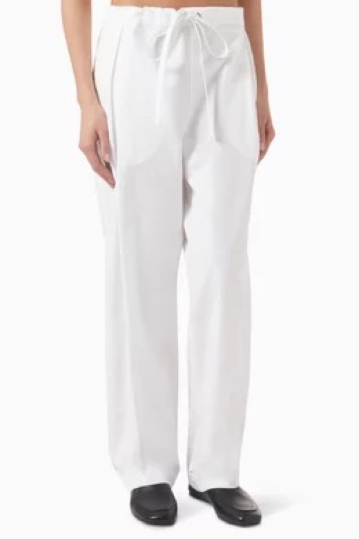 Khaite Womens White Cotton Trenton Pleated Drawstring Straight Pants NEW sz XS