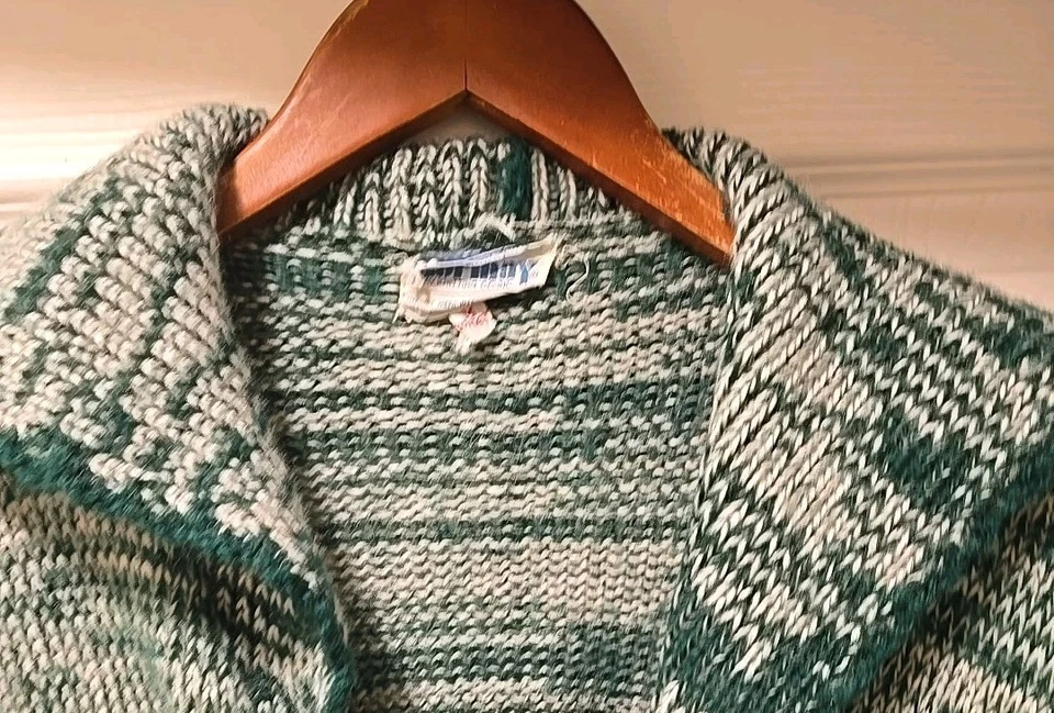 Vintage Green & White Gormay Cardigan Sweater w/Tie Double Knit - Image 3 of 4