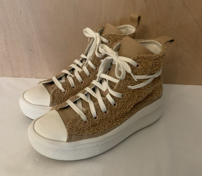 Converse All Star Move Hi Platform - Tan Sherpa Textile Sneaker - A04259C - UK 5