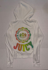 VINTAGE Y2K AUTHENTIC JUICY COUTURE HOODIE SZ S WHITE VELOUR SUGAR LOGO RARE