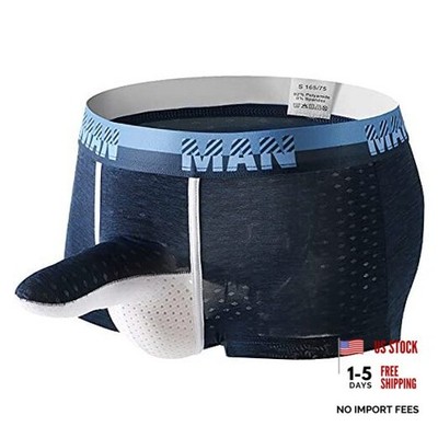 Mens Ice Silk Elephant Nose Boxer Briefs Pouch Underwear Large Royal Blue