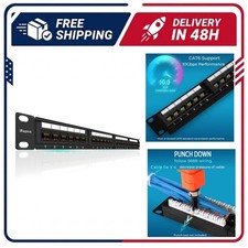 24 Port Cat6 Patch Panel 1U 19in Rack Wall Mount 10G Ethernet