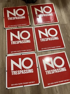 BART NO TRESPASSING Bay Area Rapid Transit District Porcelain Sign 18 x18   