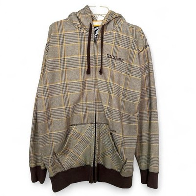 Vintage Y2K Ecko Unlimited streetwear skater plaid full zip hoodie Size Large