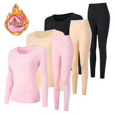 Women Winter Thermal Underwear Set Long Johns Base Layer Keep Warm Top  Bottom.