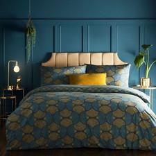 Image of Furn Decora Art Deco Fan Geometric Print Reversible Duvet Cover Set Bedding UK
