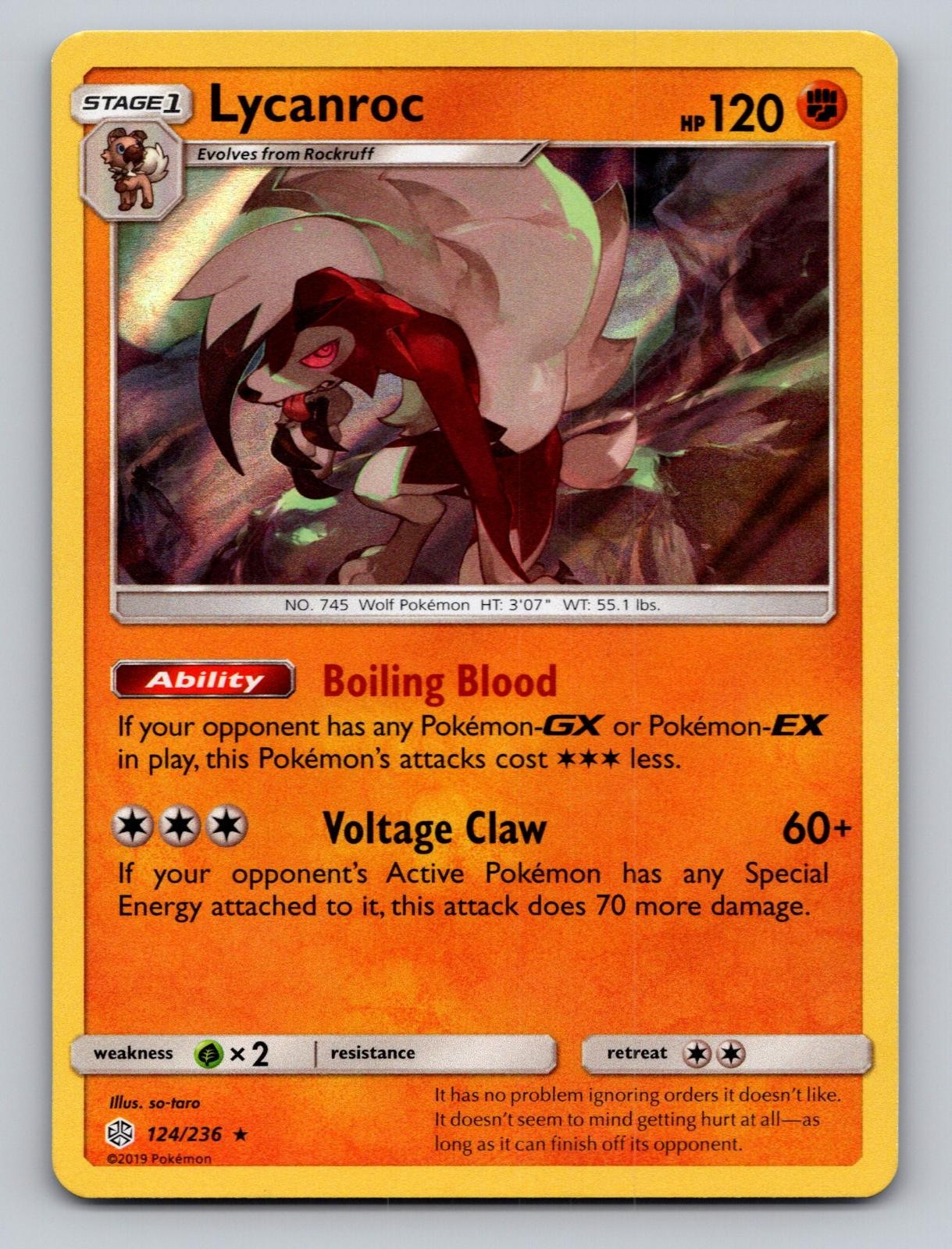 Lycanroc 124/236 Holo Rare Cosmic Eclipse Pokemon Holo LP