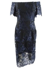 Aqua Women's Off-the-Shoulder Lace Dress (2, Navy/Black)