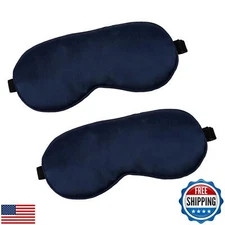 2 PCS Navy Satin Sleep Masks, Adjustable Silk Eye Mask for Sleeping, Blind Fo