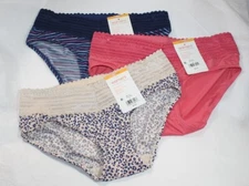 New set/3 WARNER'S no muffin top HIPSTER panties BLUE STRIPES PINK LEOPARD S/5