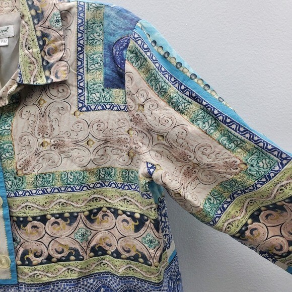 Silk Blazer Mixed Print Patchwork Button Up Jacke… - image 14