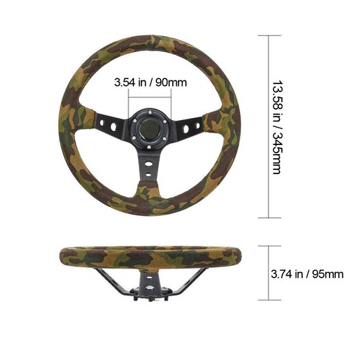 Volante universal de carreras de cuero de gamuflaje de camuflaje de 350 mm/14 pulgadas - Imagen 8 de 10