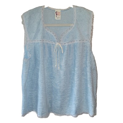 Queen Kalico California Terrycloth Pajama Top Sleeveless Lace Trim Blue Size 42