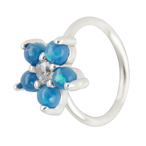 20G Opal Glitter Set Flower Petals CZ Center 316L Steel Hoop NOSE RING Earring - Picture 3 of 12