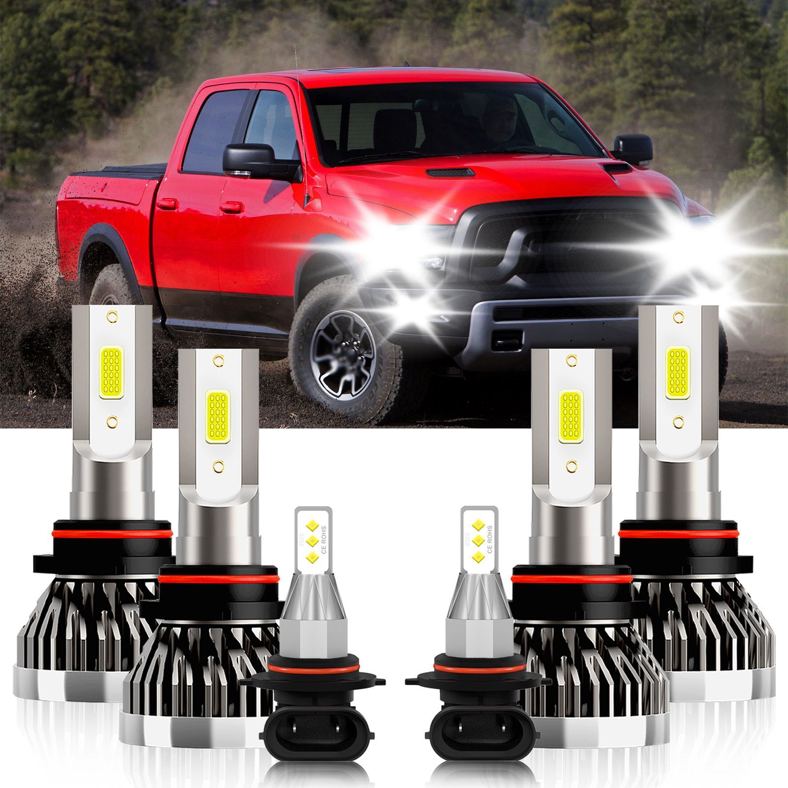 Combo LED Headlight Hi/Low Beam + Fog Light Bulbs Kit For Ram 3500 2018-2018
